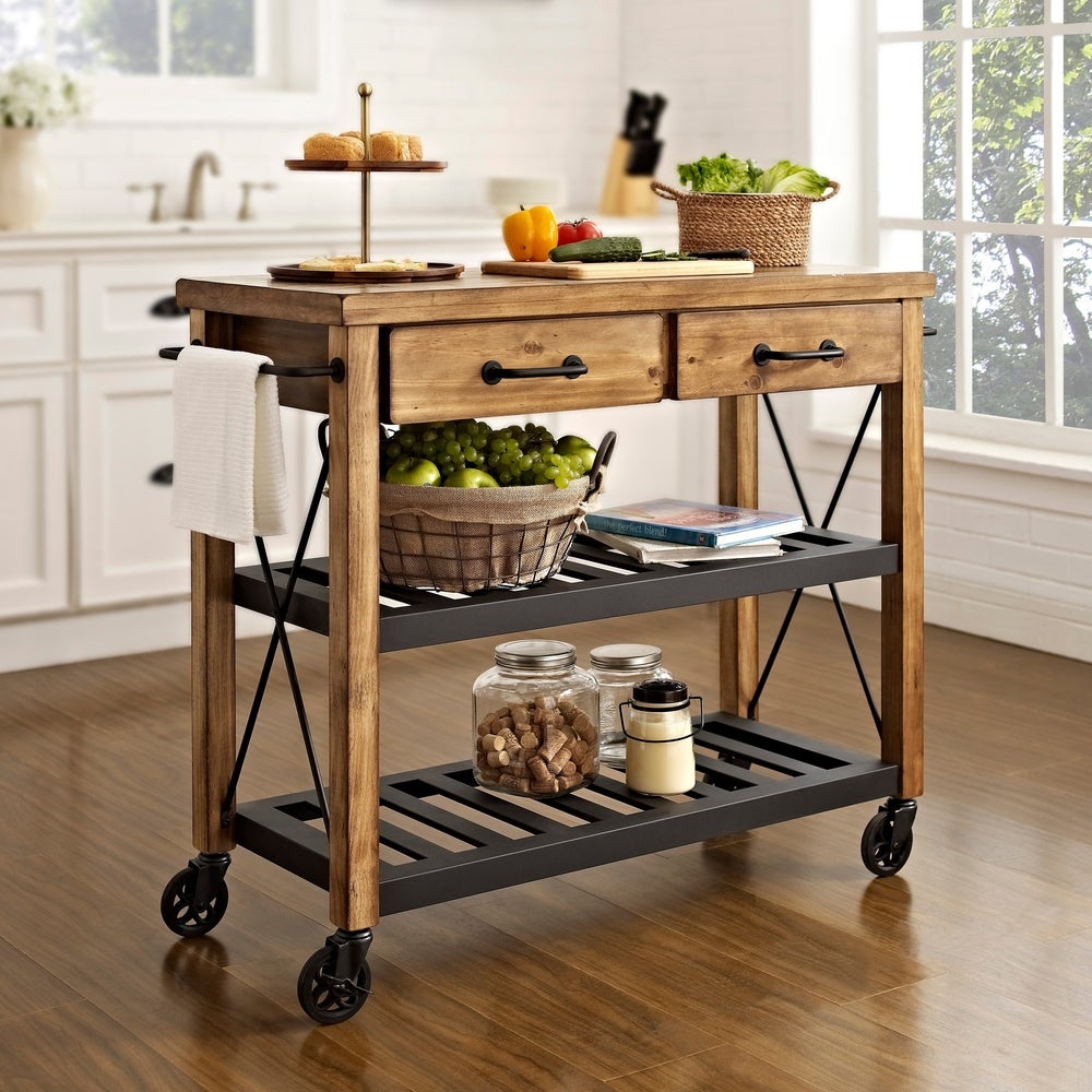 Carbon Loft Edwin Wood and Metal Kitchen Cart - 42"W x 18"D x 36.75"H Carts Furniture