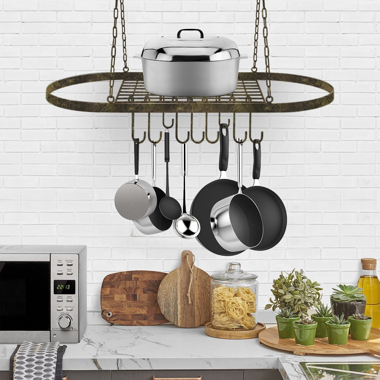 Ceiling mounted Pot Rack with Hooks-Rustic - 31.50