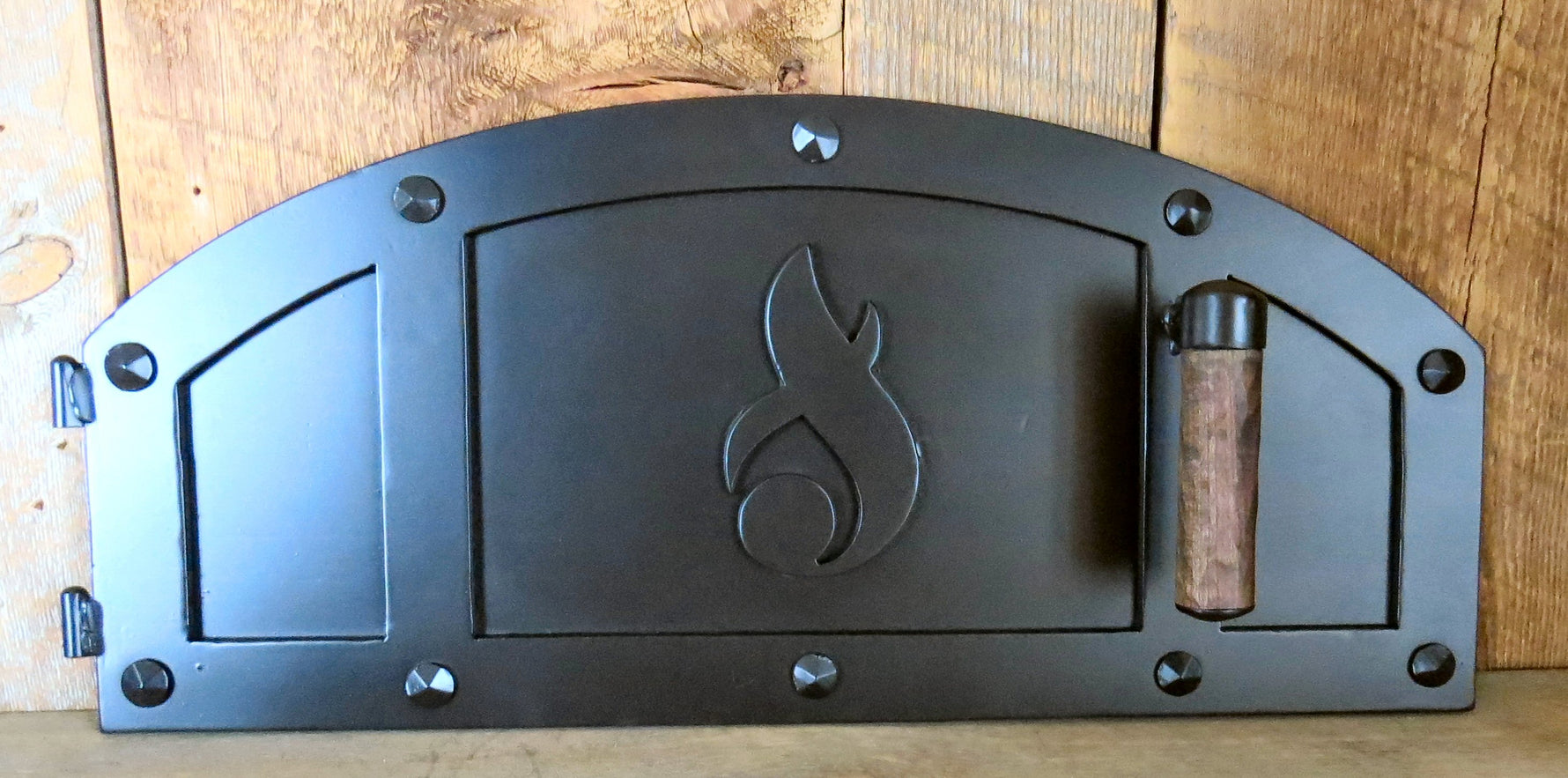 old world pizza ovn door with custom logo overlay 