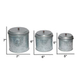 Galvanized Metal Lidded Canister With Ball Knob, Set of Three, Gray Food Storage Kitchen Accessory