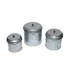 Galvanized Metal Lidded Canister With Ball Knob, Set of Three, Gray Food Storage Kitchen Accessory