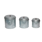Galvanized Metal Lidded Canister With Ball Knob, Set of Three, Gray Food Storage Kitchen Accessory