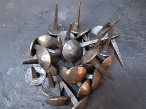 1 3/8" x 2" Round Hammered Clavo with Spike QTY (50) - Old West Iron
