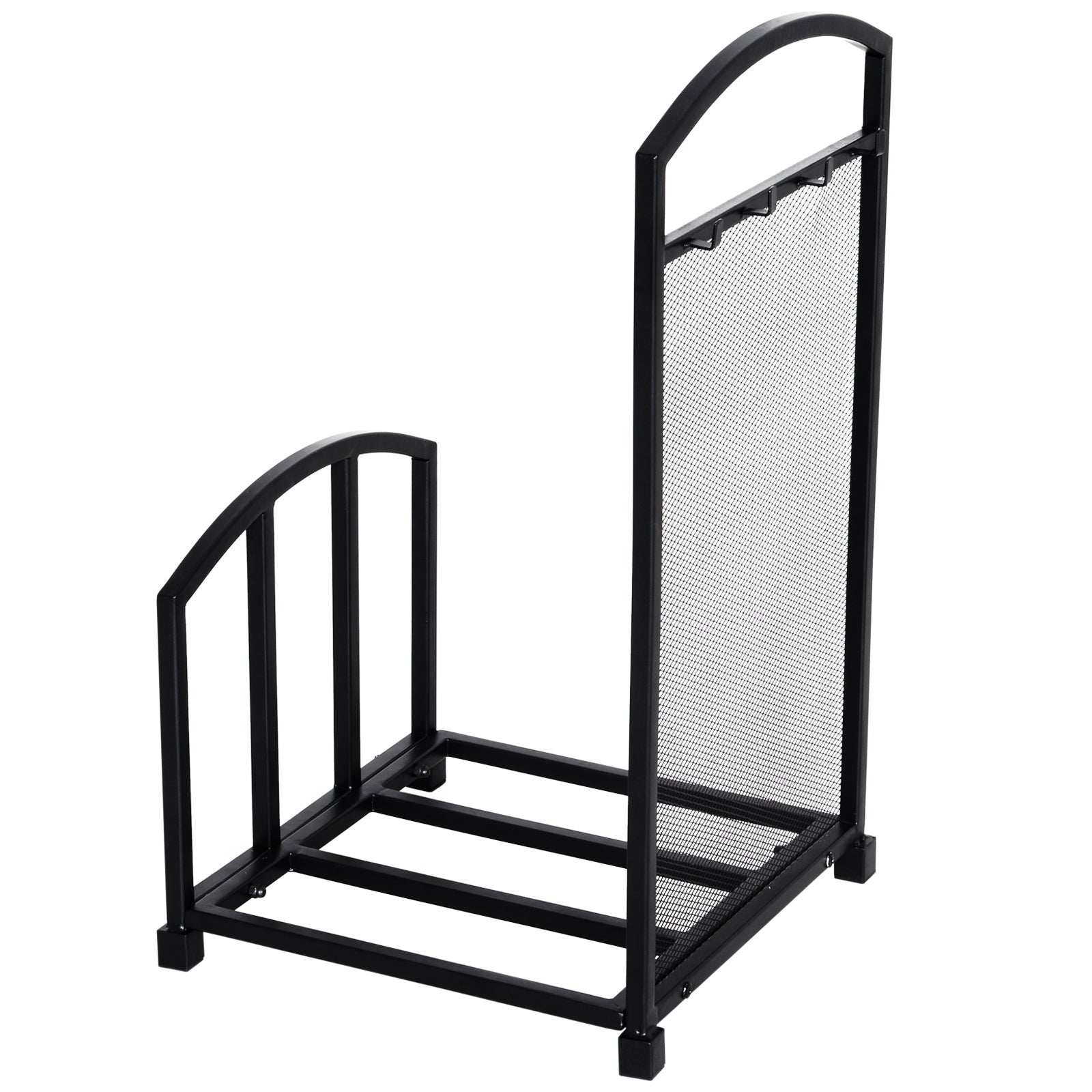 HomCom Firewood Log Rack Storage Holder Stand with Tool Kit Iron Indoor Outdoor - Black Fireplace Accessory