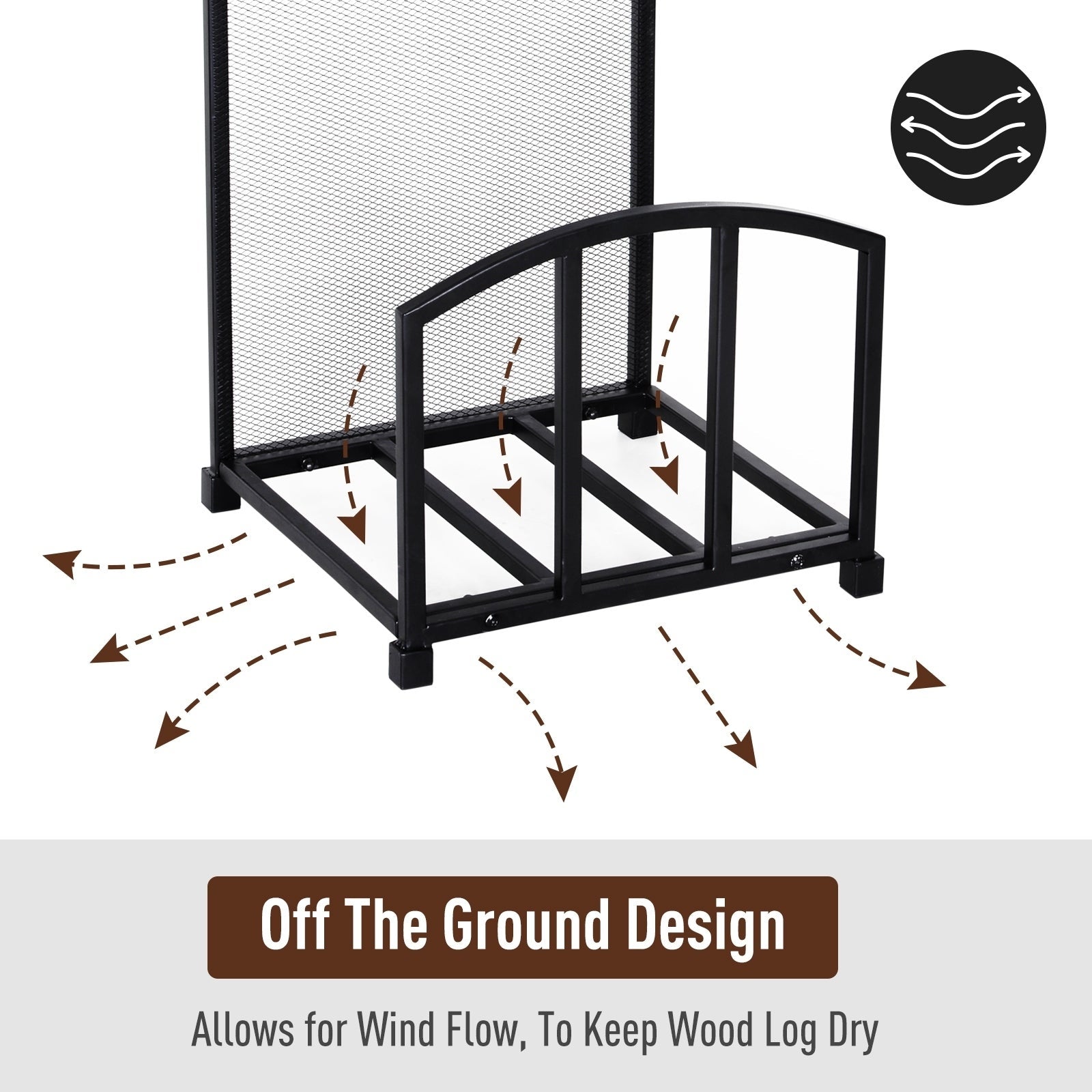 HomCom Firewood Log Rack Storage Holder Stand with Tool Kit Iron Indoor Outdoor - Black Fireplace Accessory