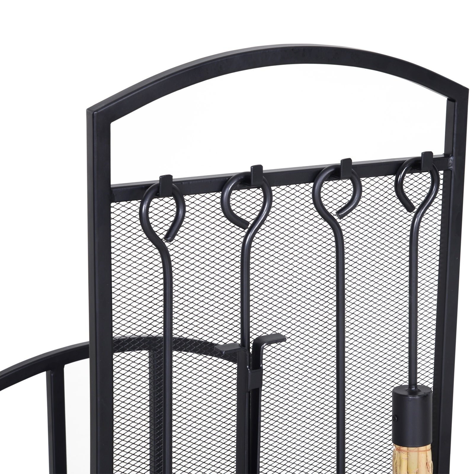 HomCom Firewood Log Rack Storage Holder Stand with Tool Kit Iron Indoor Outdoor - Black Fireplace Accessory