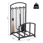 HomCom Firewood Log Rack Storage Holder Stand with Tool Kit Iron Indoor Outdoor - Black Fireplace Accessory