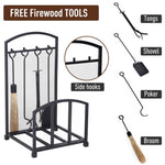HomCom Firewood Log Rack Storage Holder Stand with Tool Kit Iron Indoor Outdoor - Black Fireplace Accessory