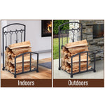 HomCom Firewood Log Rack Storage Holder Stand with Tool Kit Iron Indoor Outdoor - Black Fireplace Accessory
