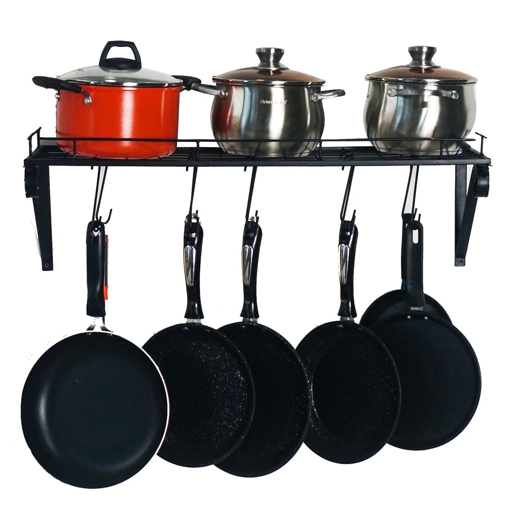 Kitchen Wall Pot Pan Rack with 10 Hooks(Black) Pot Racks Kitchen Accessory