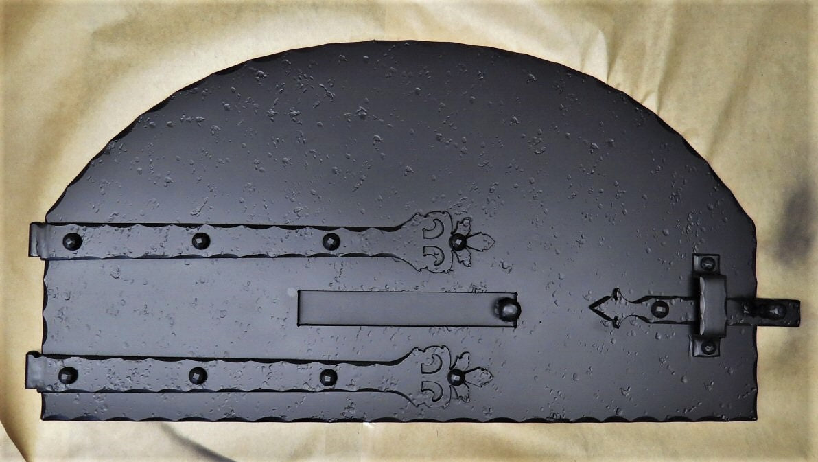 fancy iron pizza oven door hammered old world style