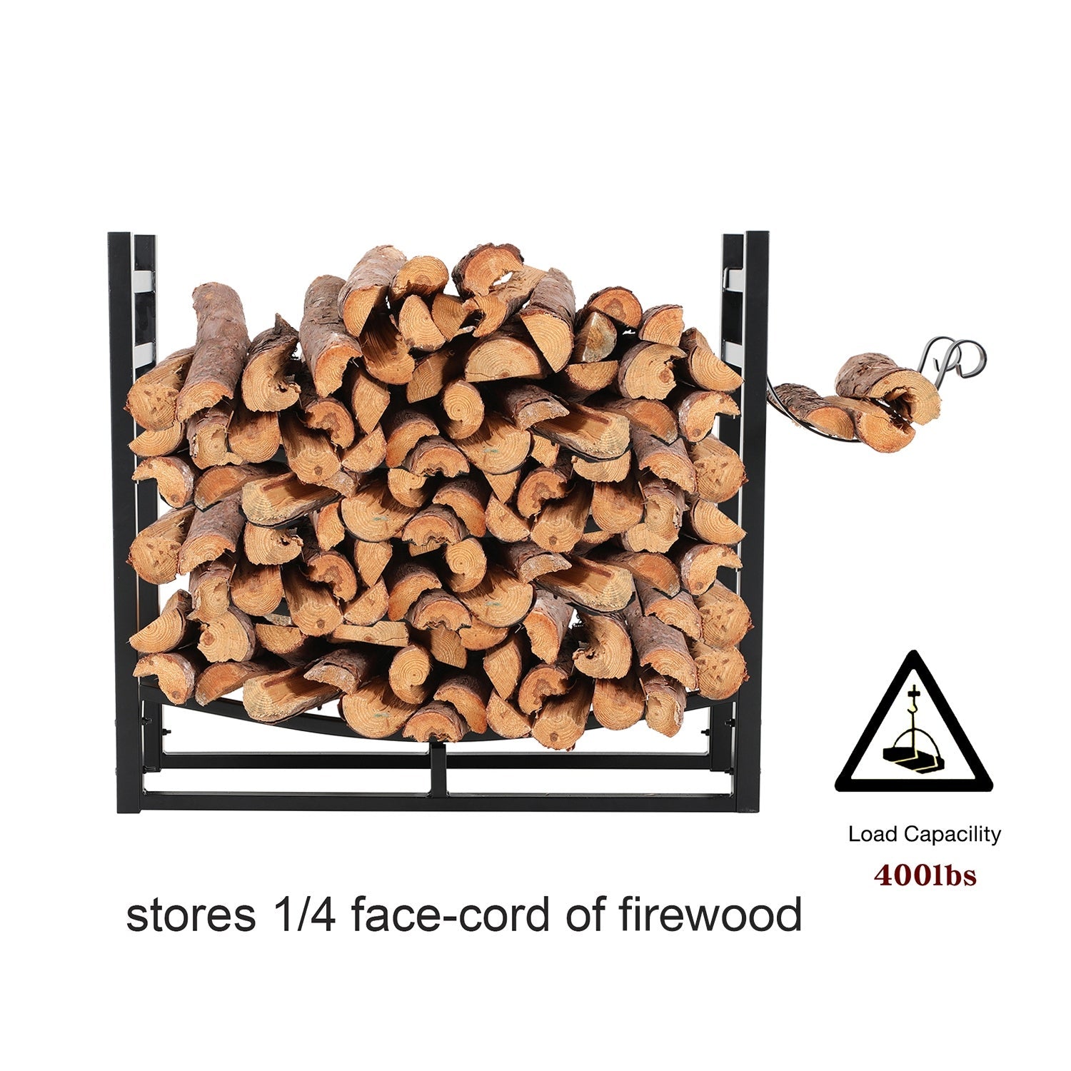 PHI VILLA Heavy Duty Firewood Racks Indoor/Outdoor Log Rack with Kindling Holder, 30 Inches Tall, Black Fireplace Accessory