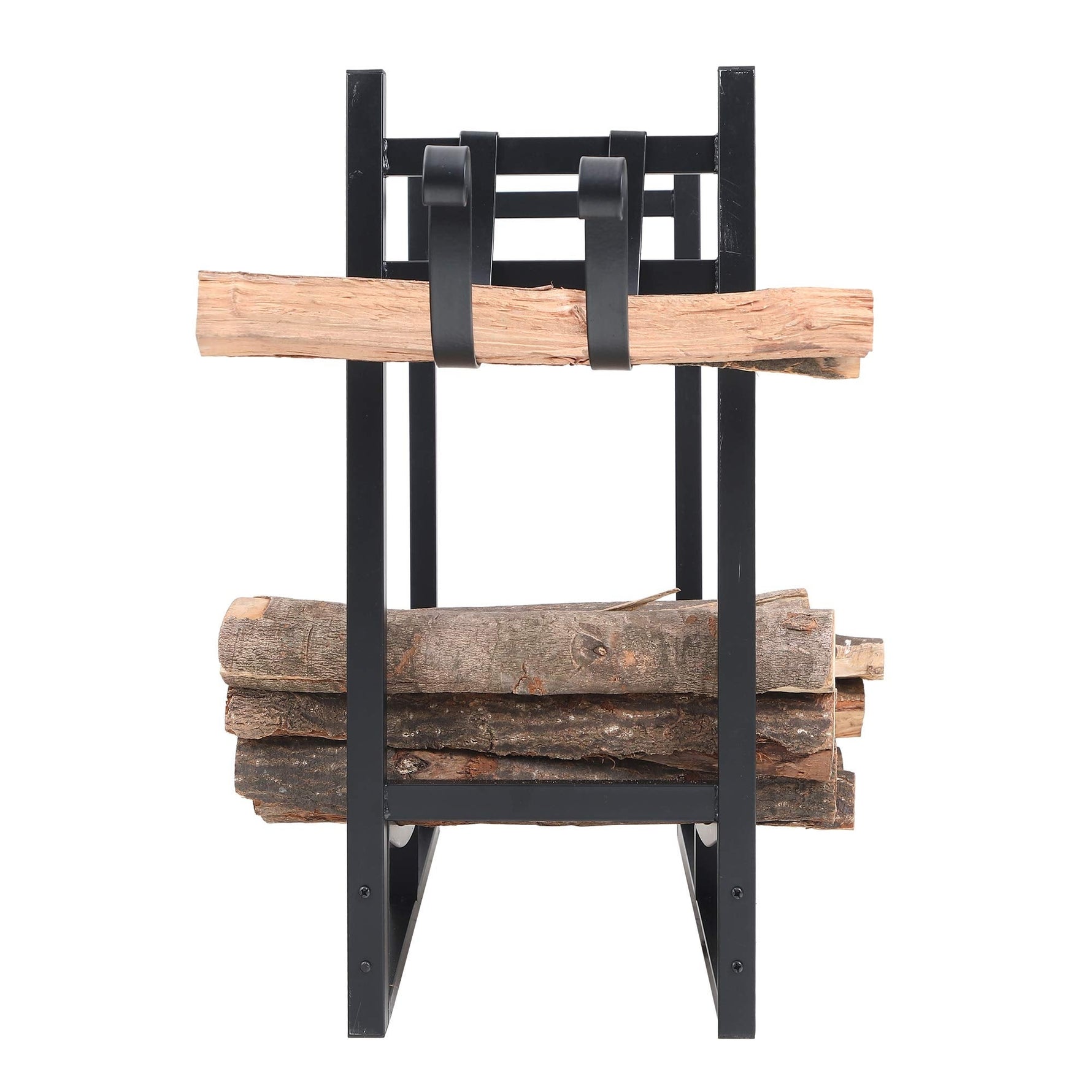 PHI VILLA Heavy Duty Firewood Racks Indoor/Outdoor Log Rack with Kindling Holder, 30 Inches Tall, Black Fireplace Accessory