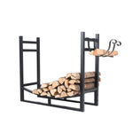 PHI VILLA Heavy Duty Firewood Racks Indoor/Outdoor Log Rack with Kindling Holder, 30 Inches Tall, Black Fireplace Accessory