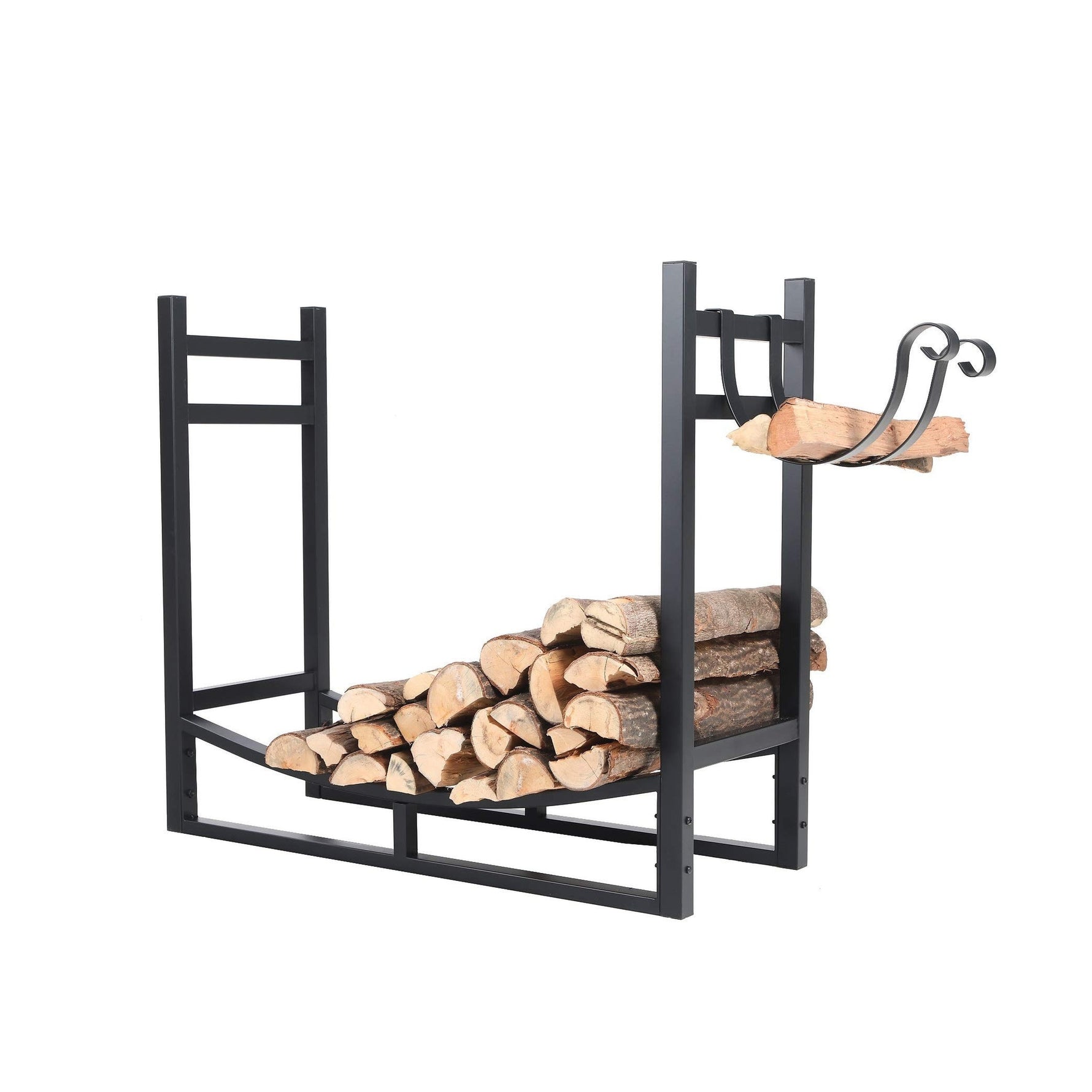 PHI VILLA Heavy Duty Firewood Racks Indoor/Outdoor Log Rack with Kindling Holder, 30 Inches Tall, Black Fireplace Accessory