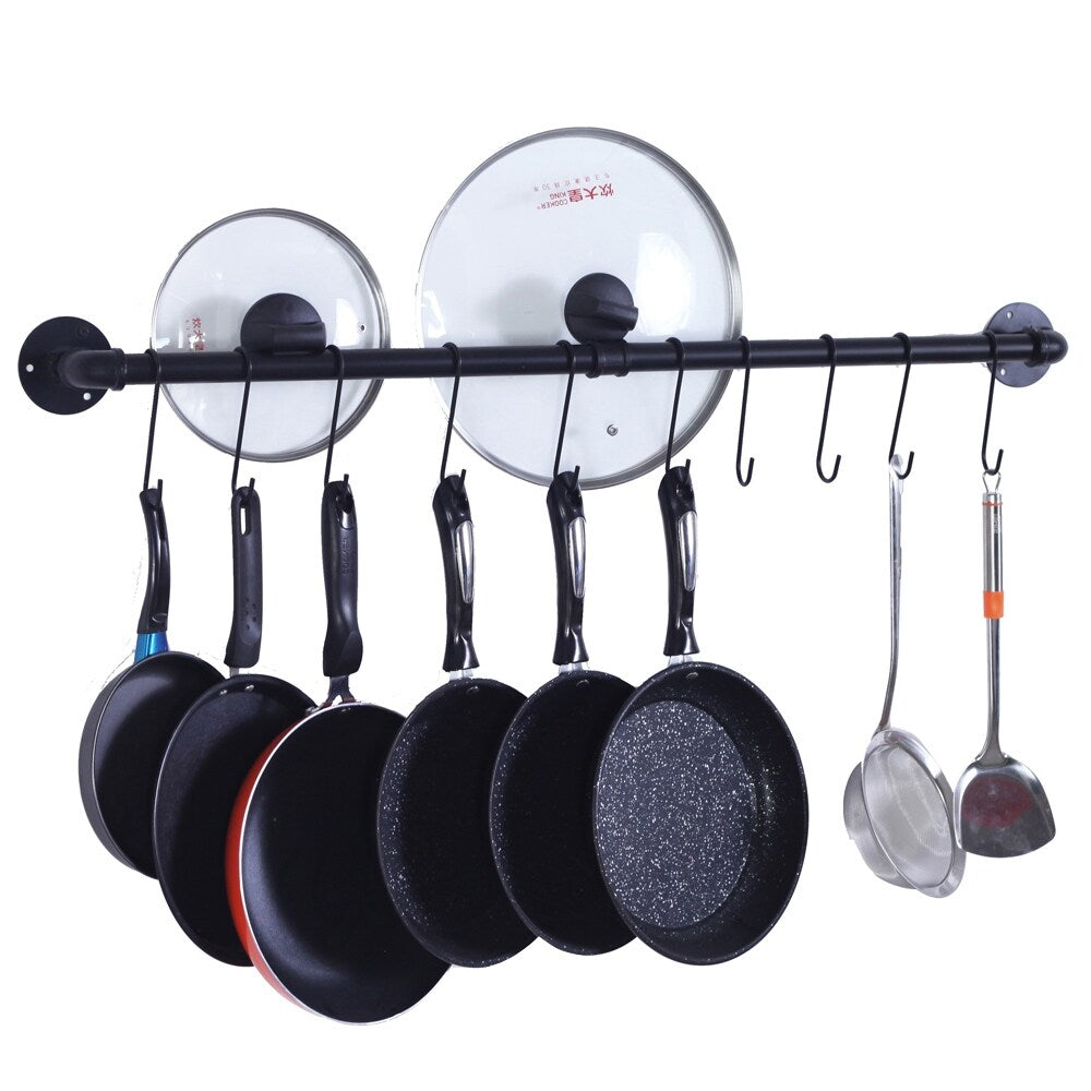 Wall Mounted Pot Bar Rack with Hooks Kitchen Hanging Rail
