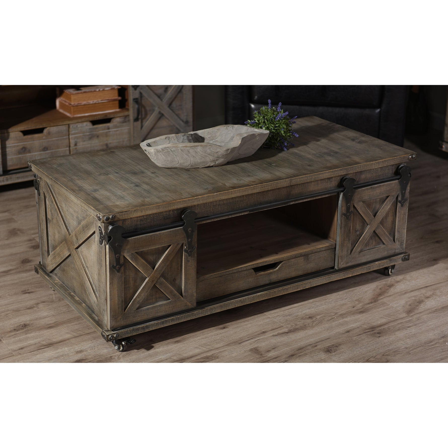 StyleCraft Presley 4-Door with Drawer Driftwood Grey Coffee Table Doors Furniture