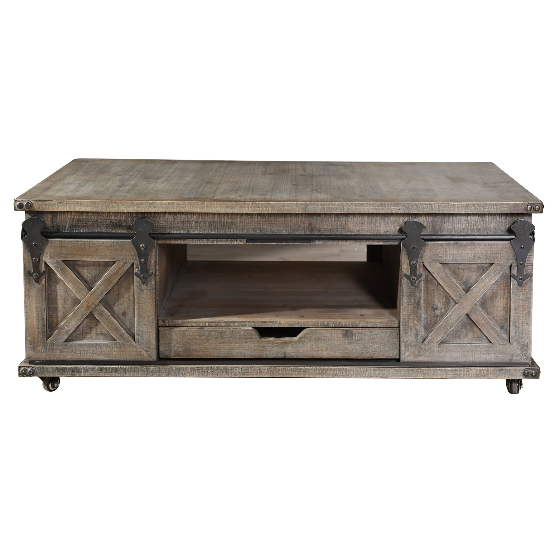 StyleCraft Presley 4-Door with Drawer Driftwood Grey Coffee Table Doors Furniture