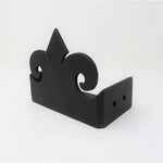 A black iron joist hanger with a tabbed design and smooth texture, finished in oil rubbed bronze, against a white background.
