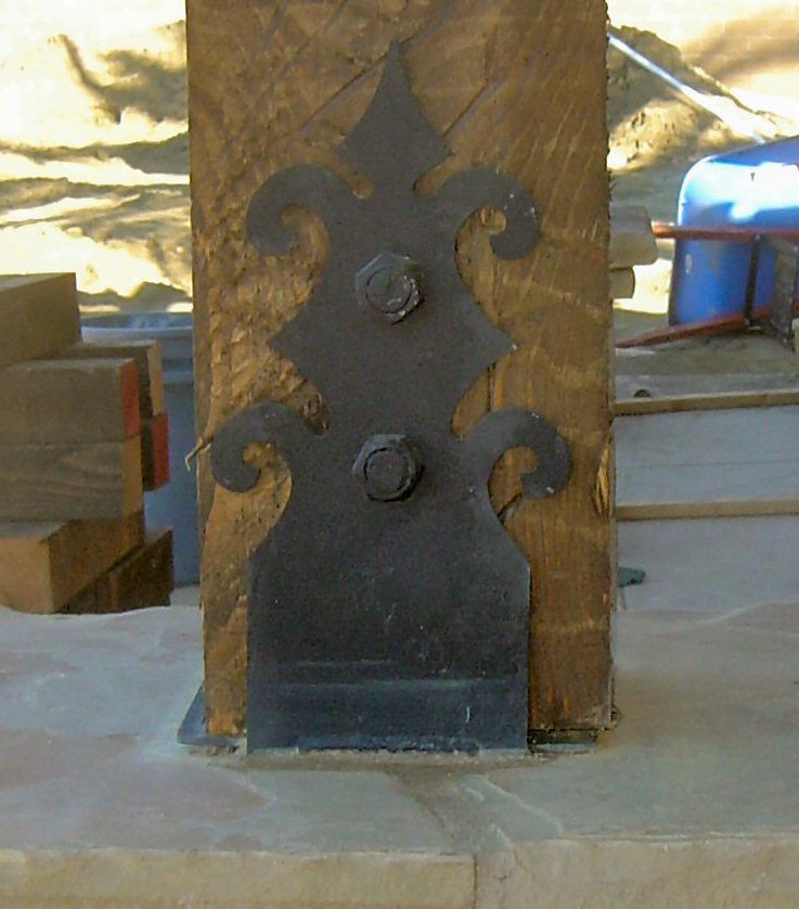 Romanesque Iron Faux Post base Brackets & Reinforcement Braces Post Base
