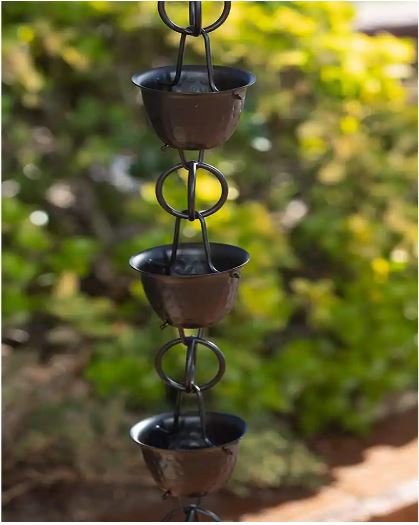 Black Hammered Rain Chain Aluminum Cups 8.5 ft Long