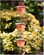 Solid Copper Hammered Rain Chain Cups 8.5 ft Long