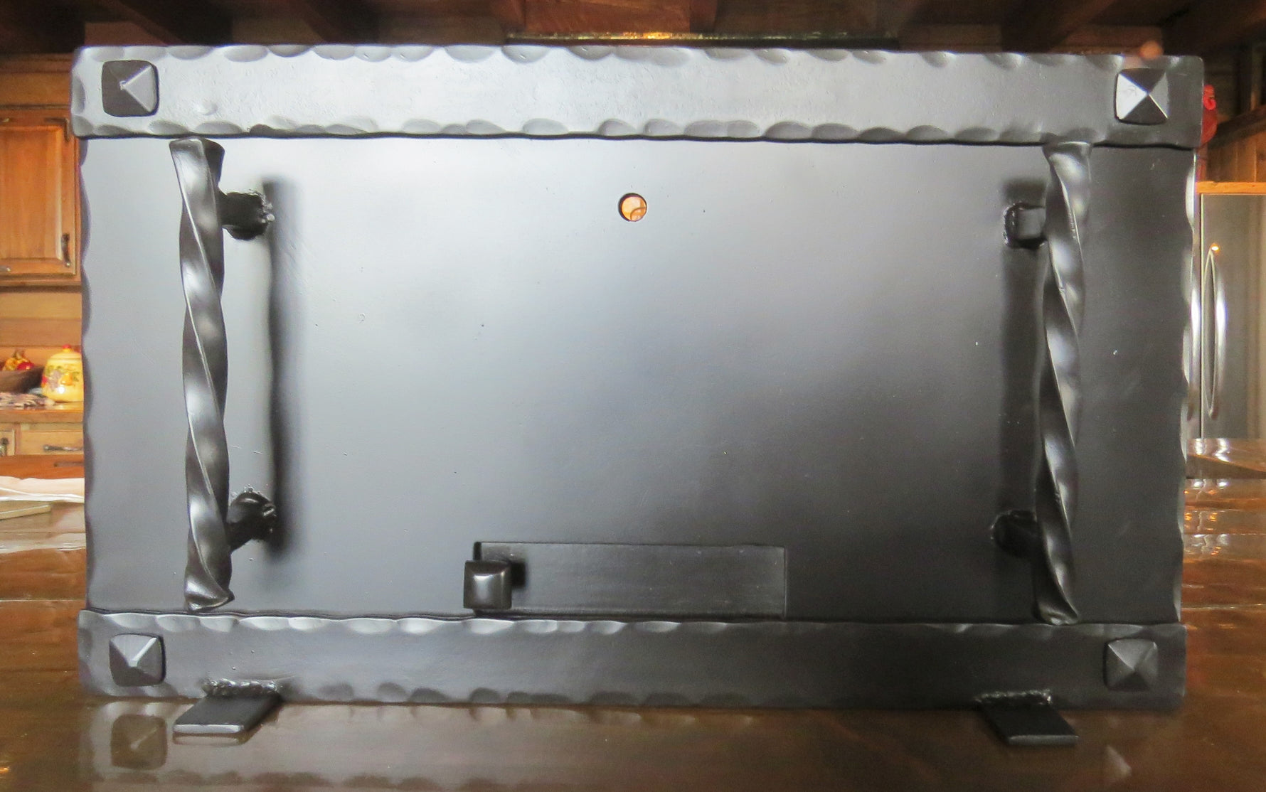 custom hand hammered pizza oven door for rectangular opening