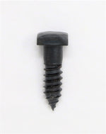 A side view of a square head lag that has been hand hammered and painted black on a clean white background