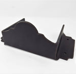 A black iron joist hanger with a simple, straight design featuring bold square corners, crafted in an Idaho shop.