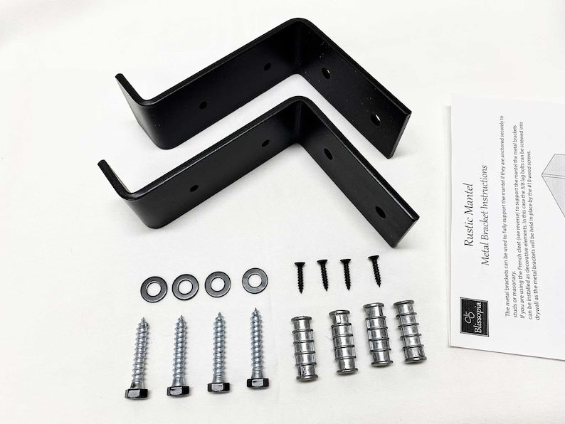 Rustic Fireplace Mantel with Metal Brackets