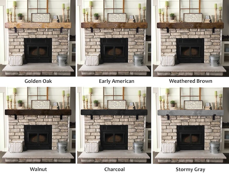Rustic Fireplace Mantel with Metal Brackets