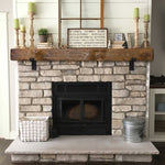 Rustic Fireplace Mantel with Metal Brackets