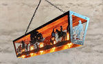 Rustic Western Ceiling Light Fixture with Cowboys and Cattle Lighting