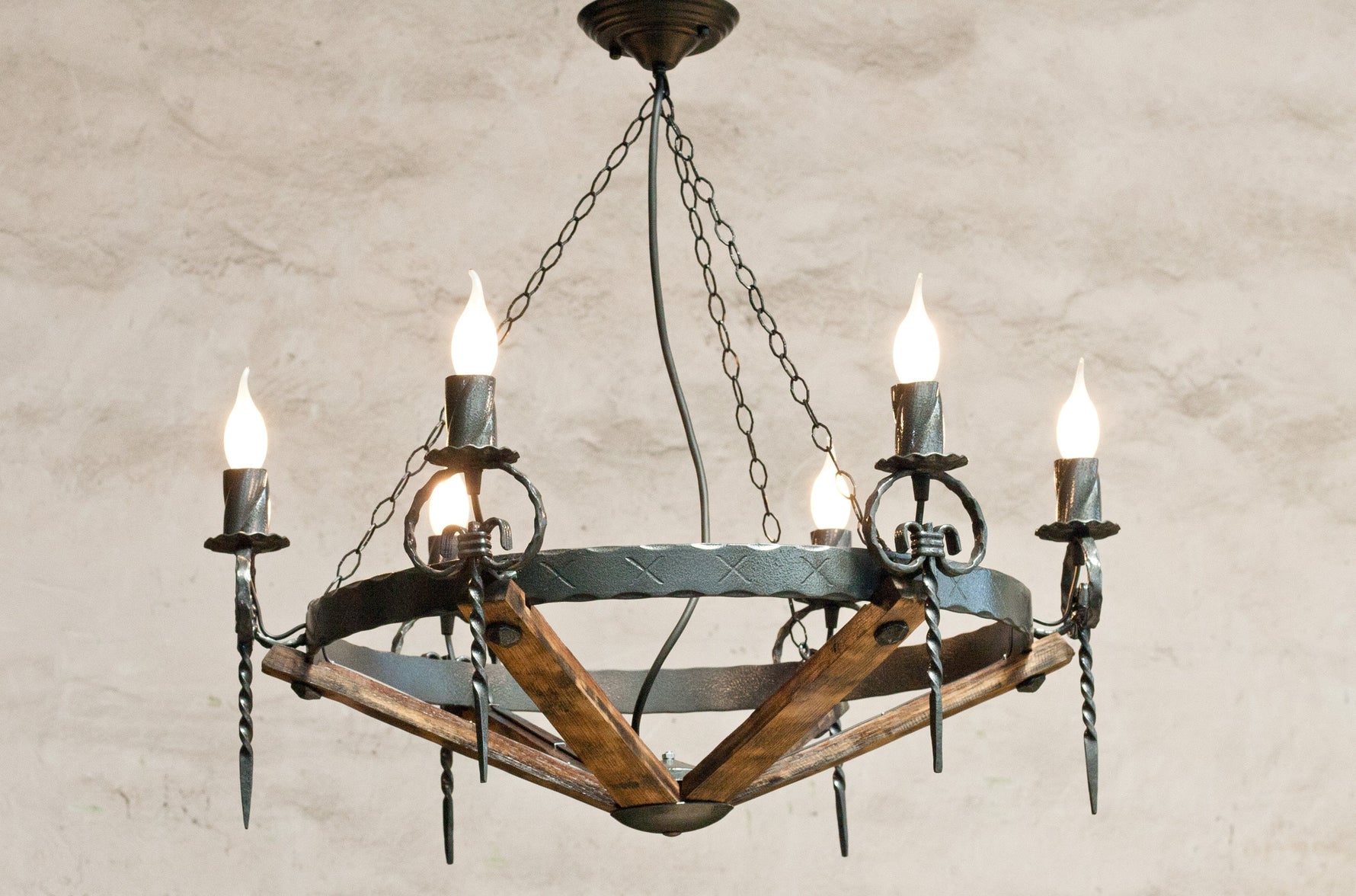 Wrought Iron & Wood Chandelier Light | Rustic chandelier Lighting