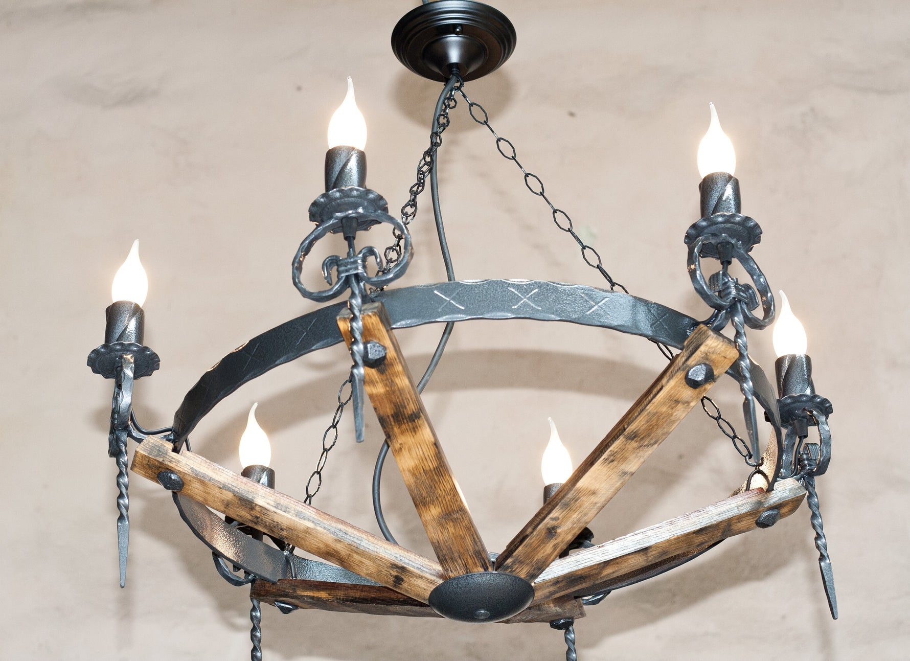 Wrought Iron & Wood Chandelier Light | Rustic chandelier Lighting