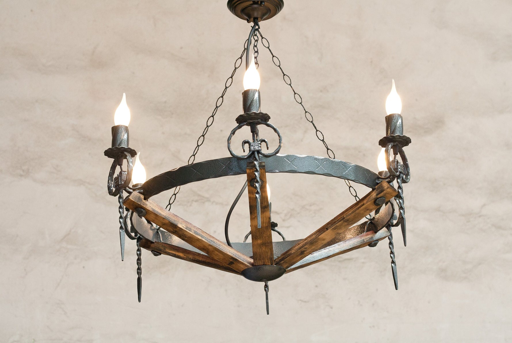 Wrought Iron & Wood Chandelier Light | Rustic chandelier Lighting