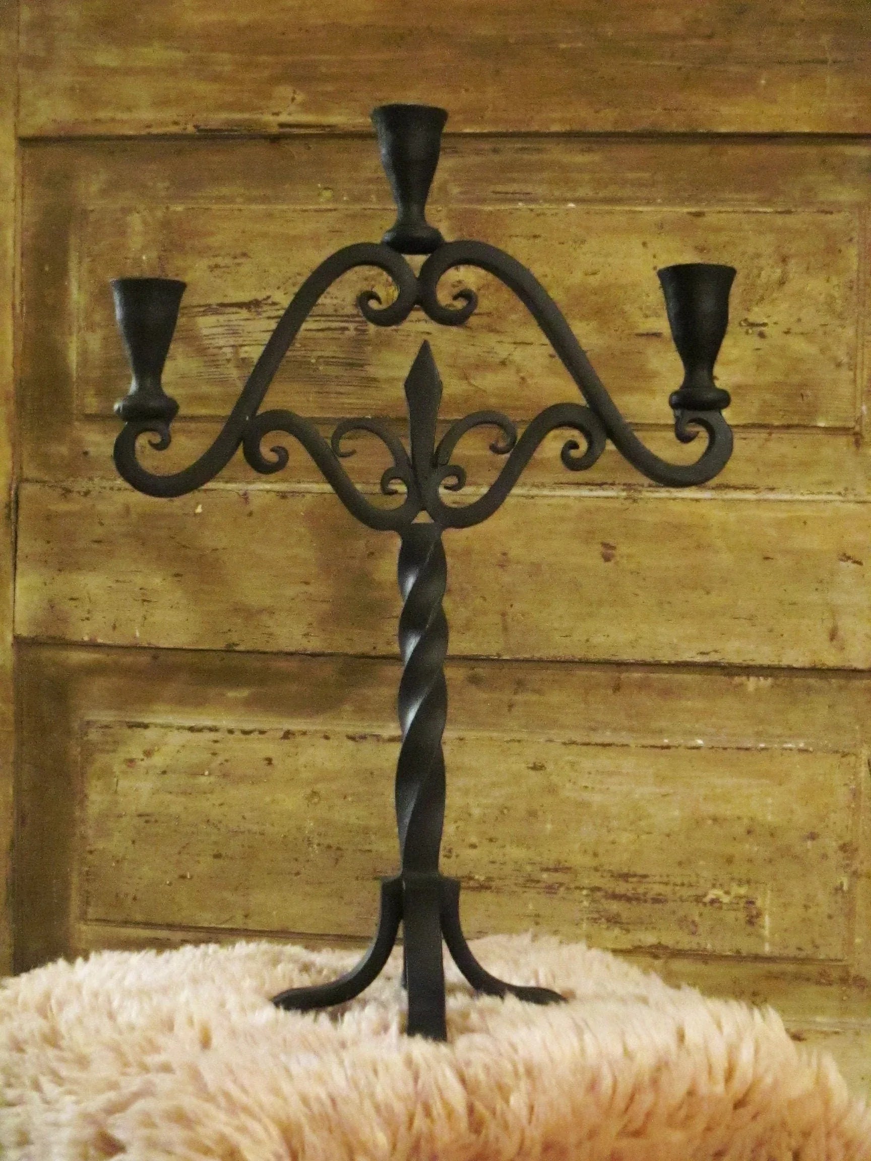 Hand Forged Iron CandlestickHolder Baroque Style - Old West Iron