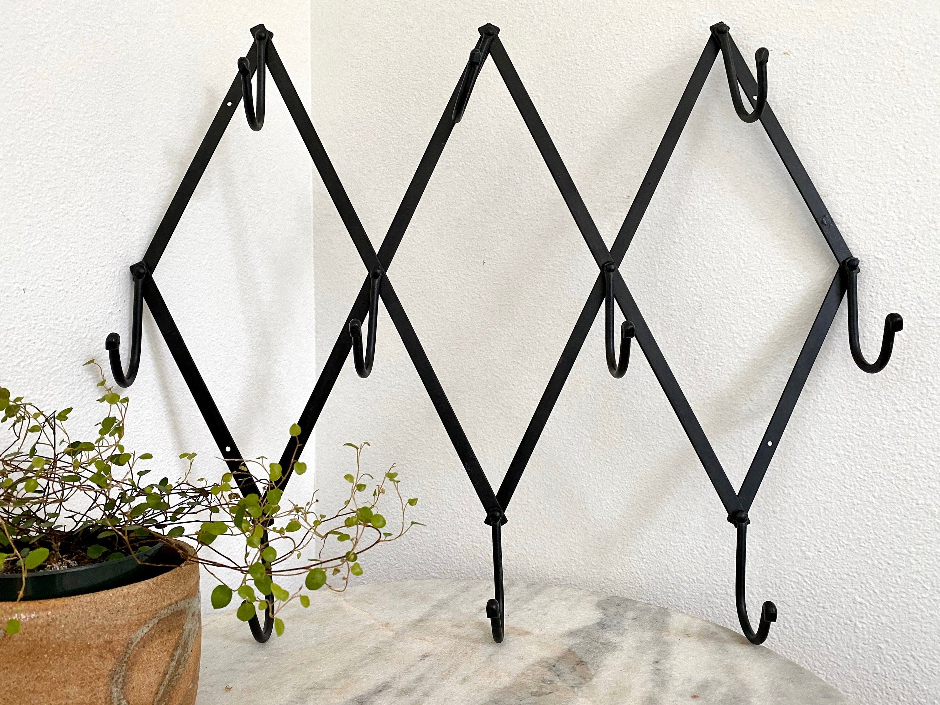 Hand Forged Expending Accordion Rack with 10 Hooks Rack Bookcases & Shelves Kitchen Accessories