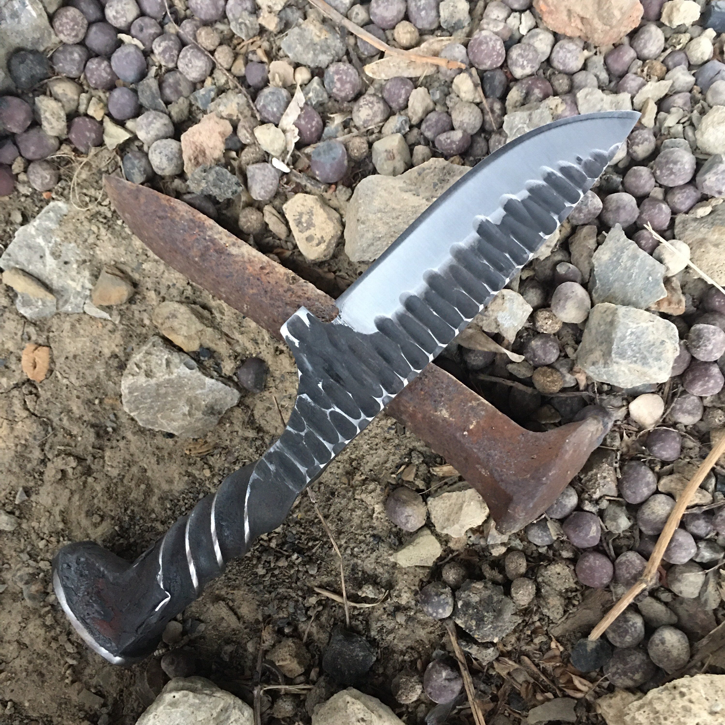 Fossil Drop Point Railroad Spike Knife – Old West Iron