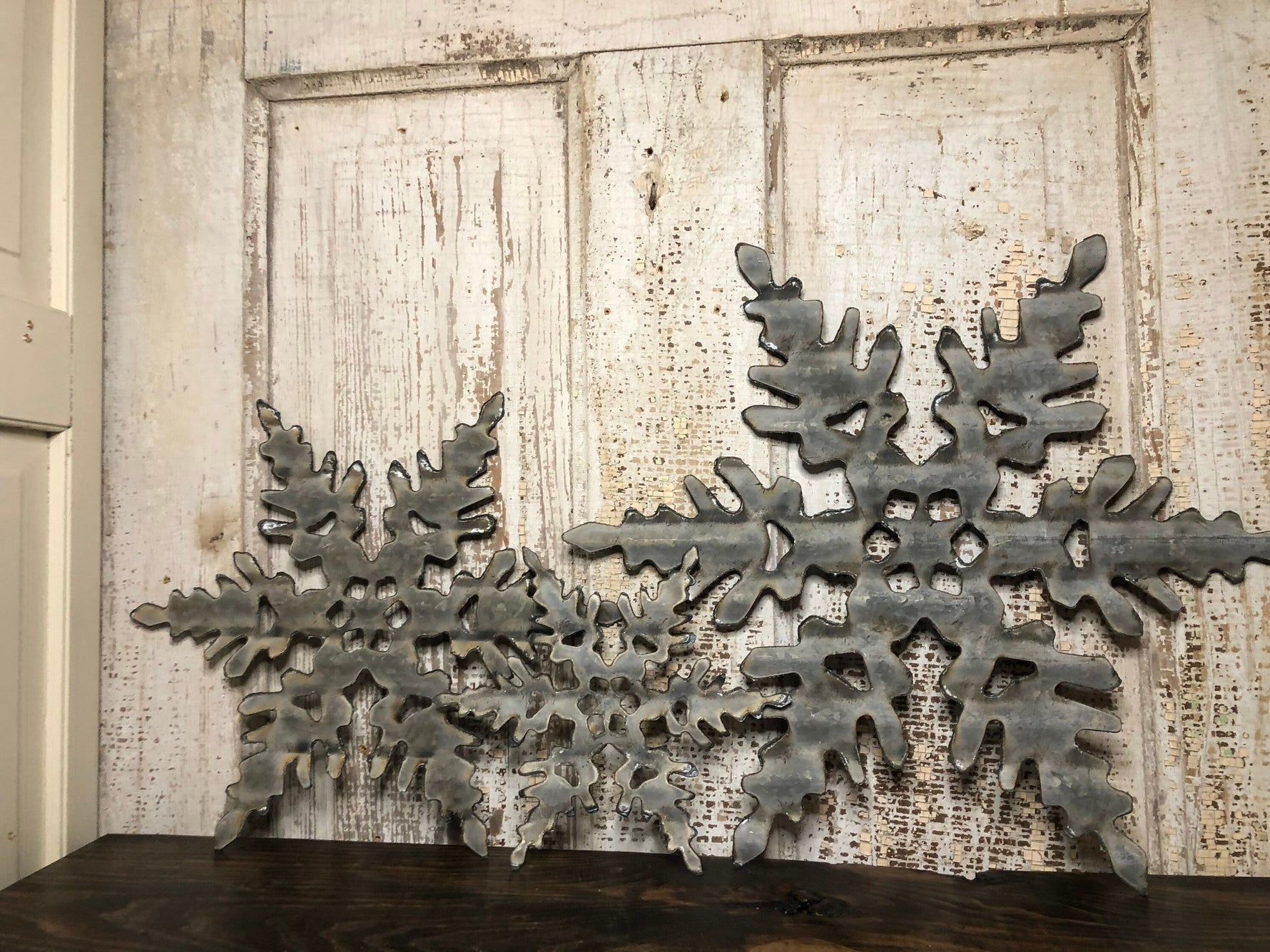 Set of 3 Corrugated metal snowflakes Seasonal & Holiday Decorations