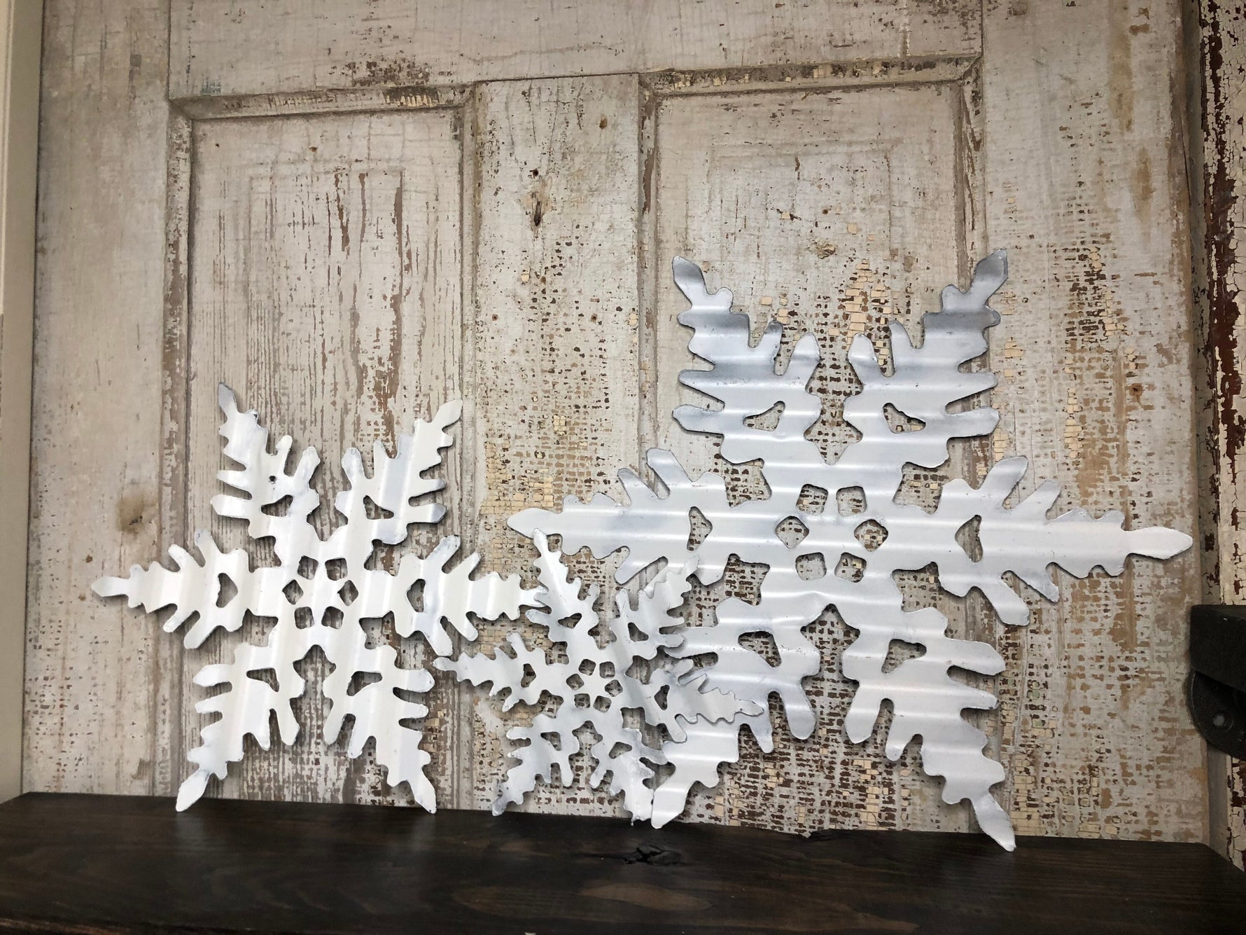 Set of 3 Corrugated metal snowflakes Seasonal & Holiday Decorations