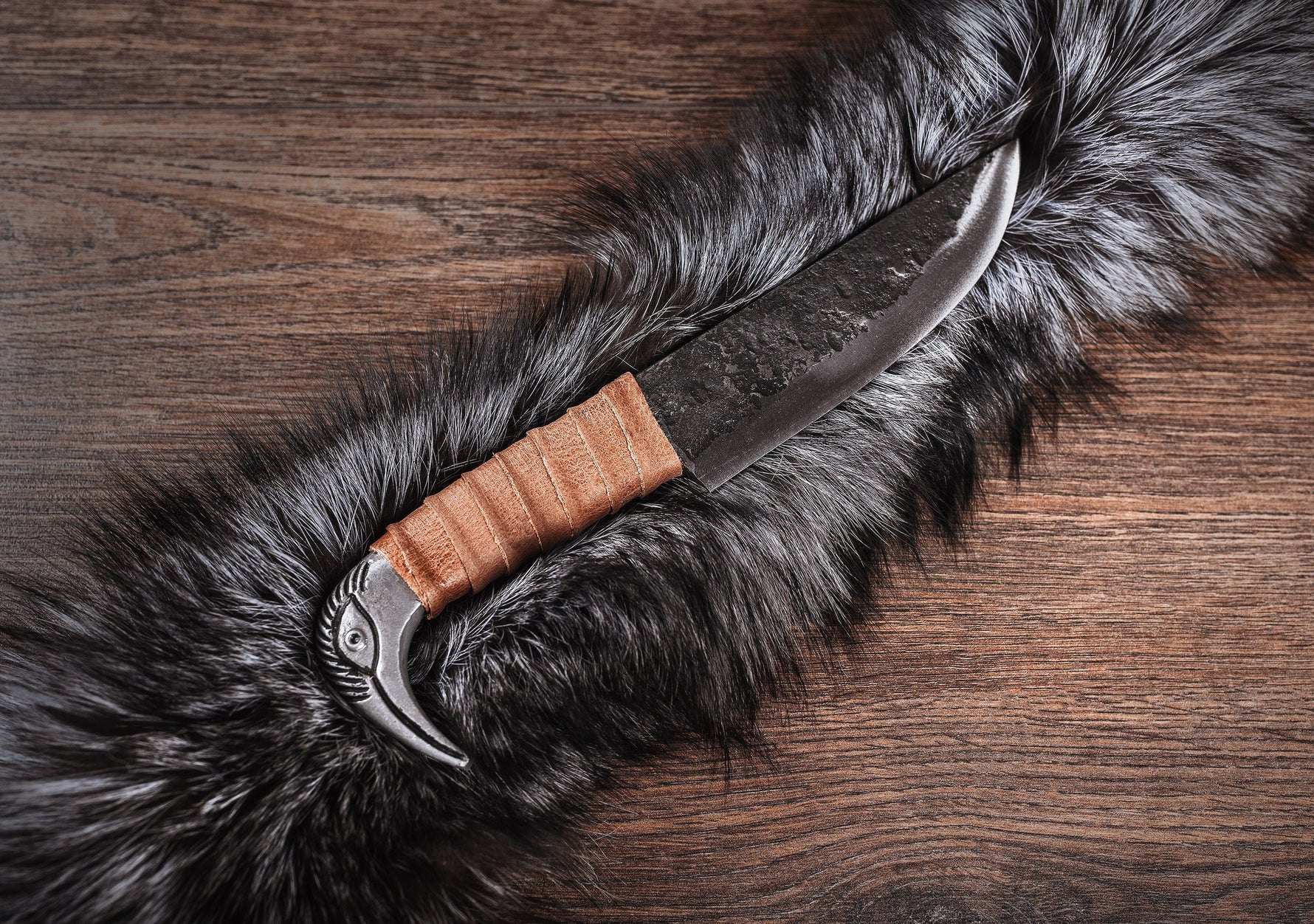 Hand Forged Raven's Head Viking Knife Hunting & Survival Knives knife
