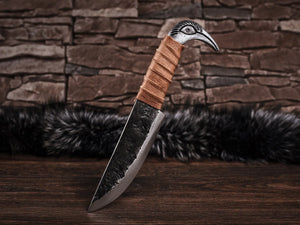 Hand Forged Raven's Head Viking Knife - Old West Iron