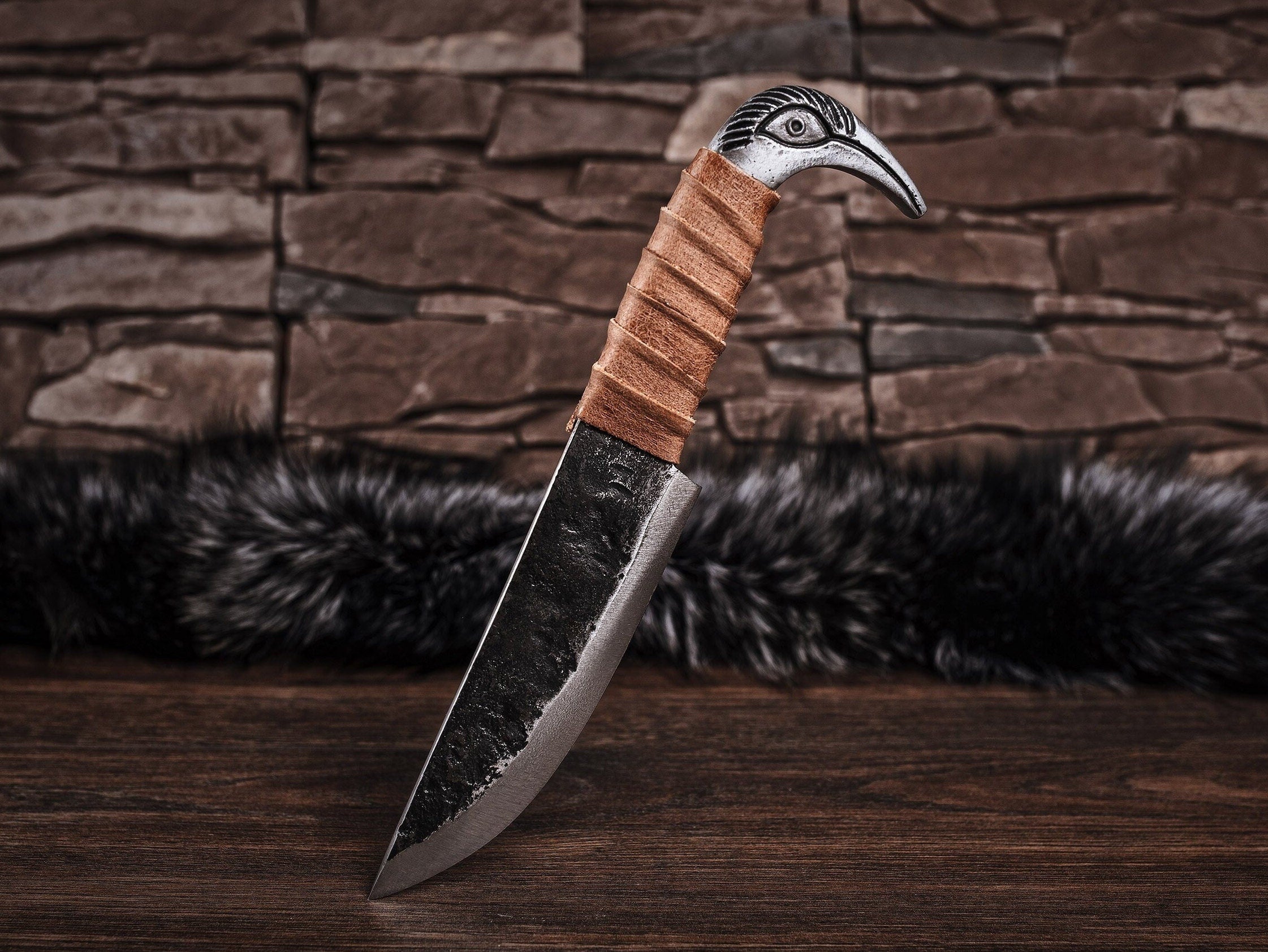 Hand Forged Raven's Head Viking Knife Hunting & Survival Knives knife