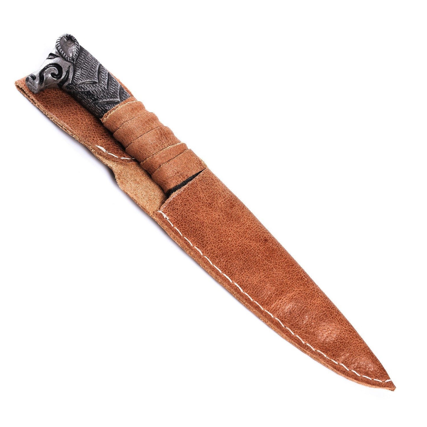 Leather Round Head Knife with Wooden Handle Leather cutting Knife for DIY  (L)