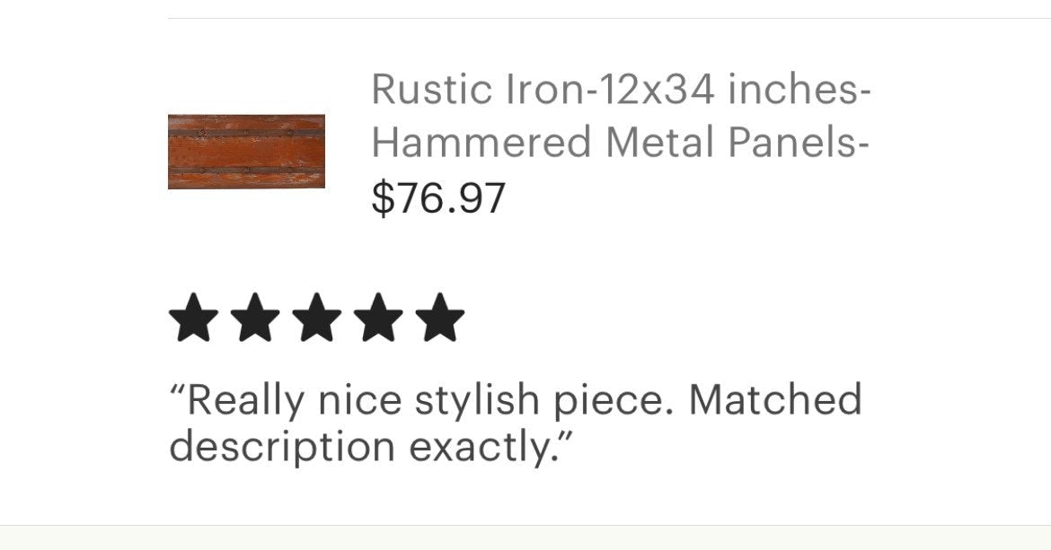 Rustic Iron Hammered Metal Panel 12x34 inches Iron Panel