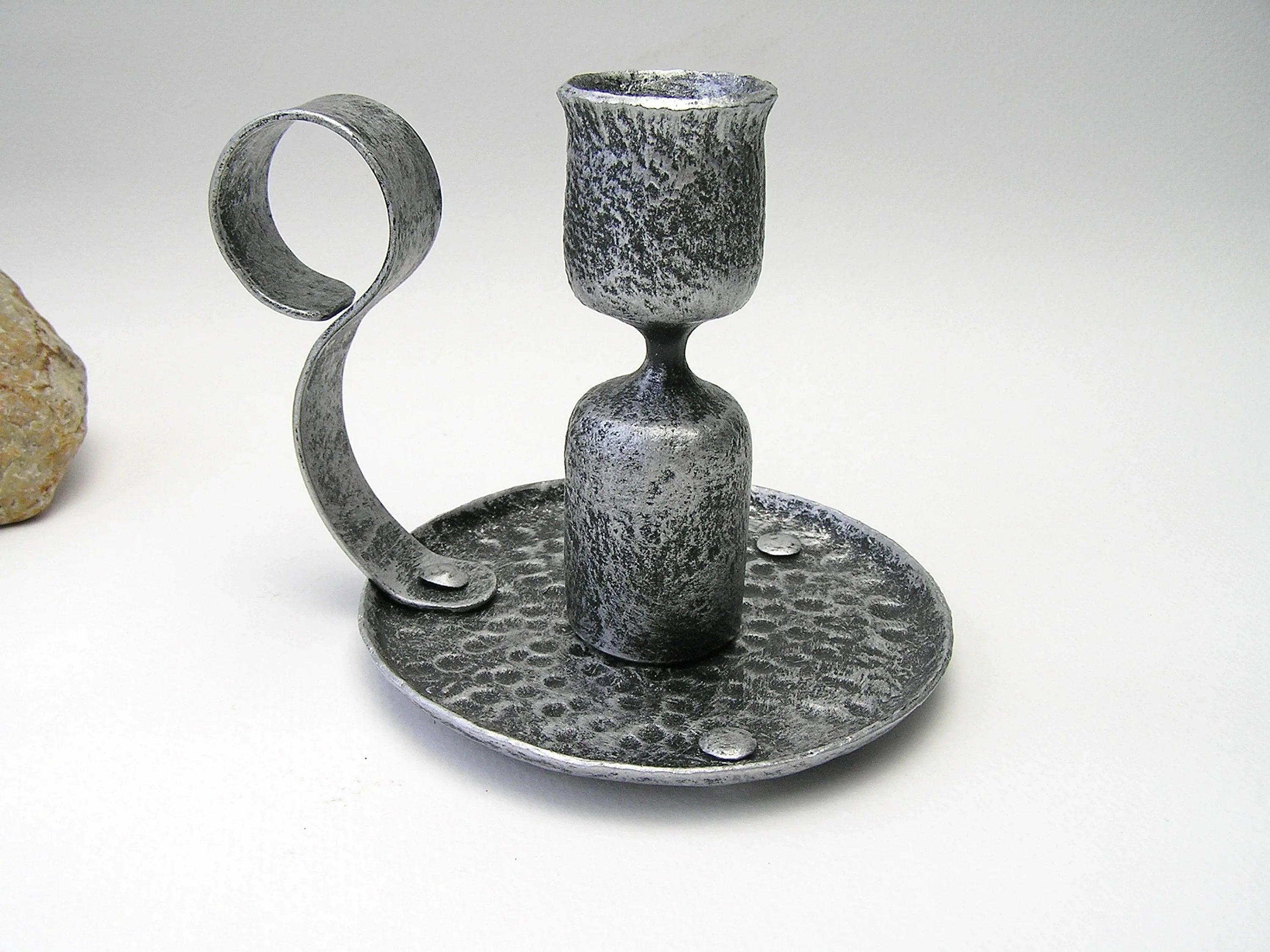 Silver Forged Pillar Candle Holder - Old West Iron