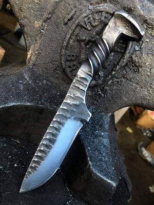 Fossil Drop Point Railroad Spike Knife - Old West Iron