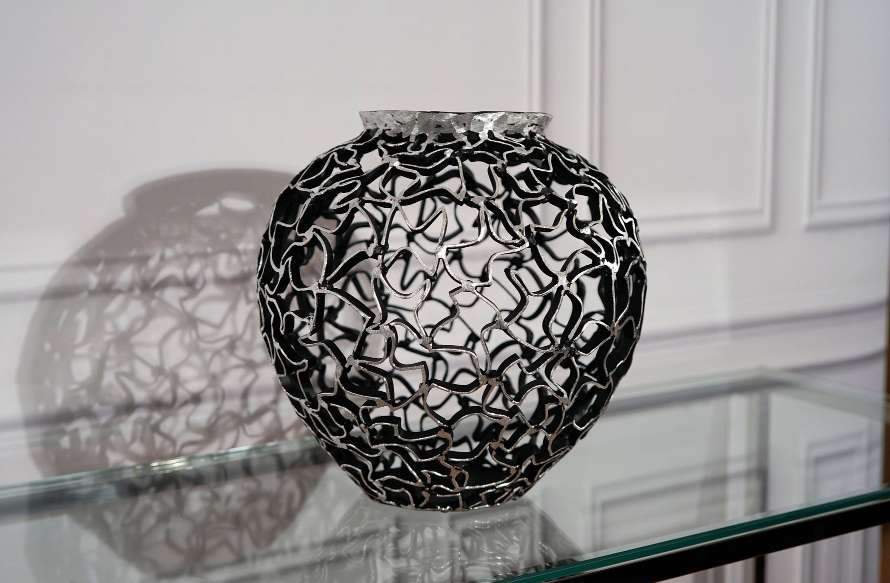 Handcrafted Metal Vase - Black & Silver Elegance