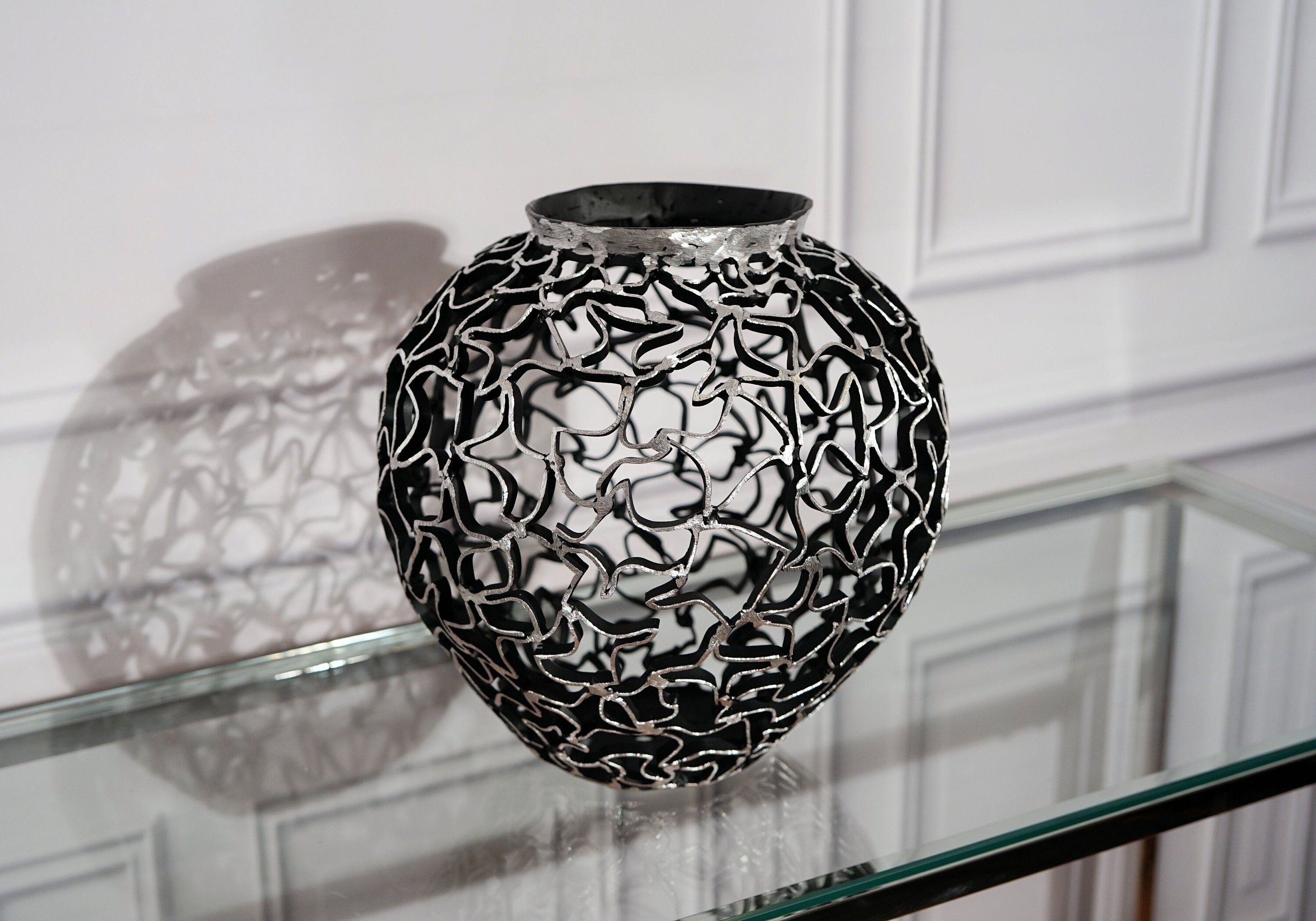 Handcrafted Metal Vase - Black & Silver Elegance